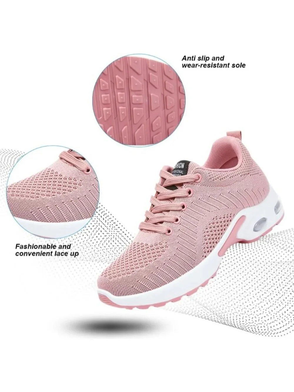Women's Pink Pink Lightweight Air Cushion Mesh Breathable Casual Sneakers